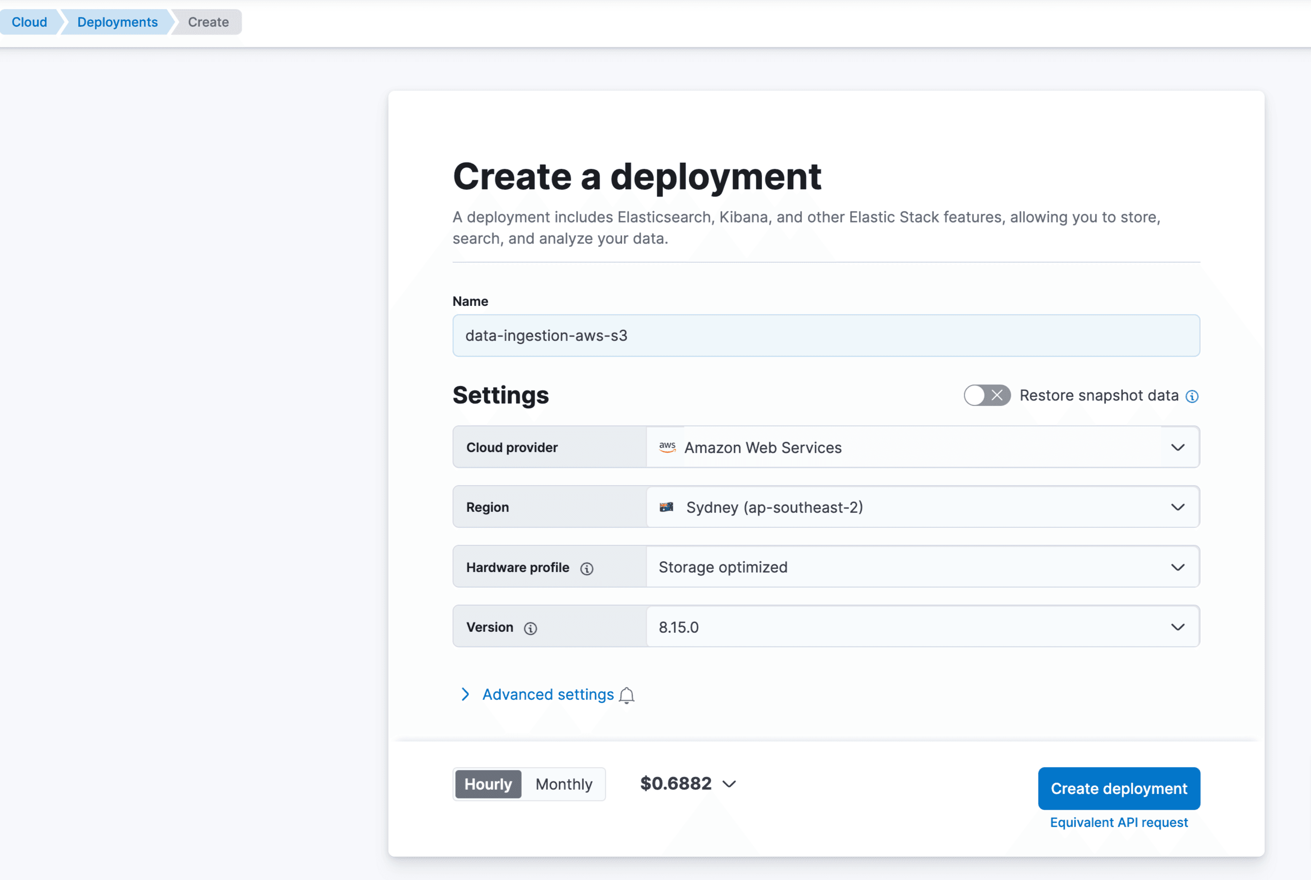 Creating an Elastic deployment in AWS