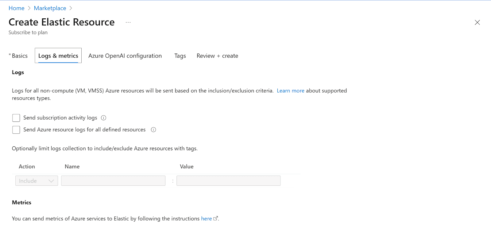 How to configure logs in the Elastic Resource.