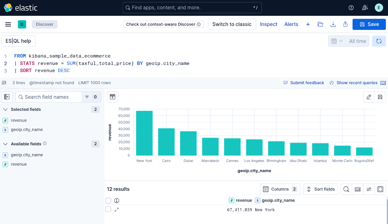 ES|QL console in Kibana