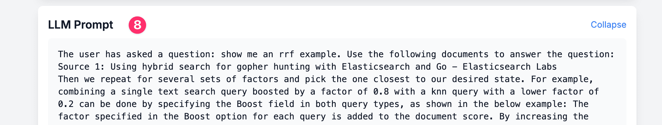 RAG UI control for LLM prompt