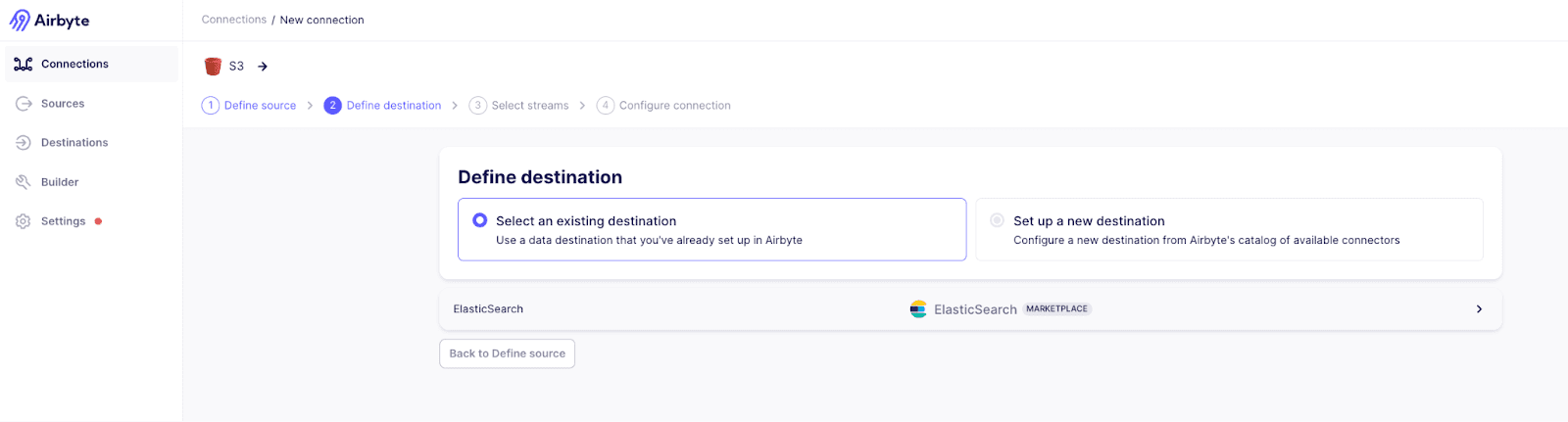 Select the destination in Airbyte
