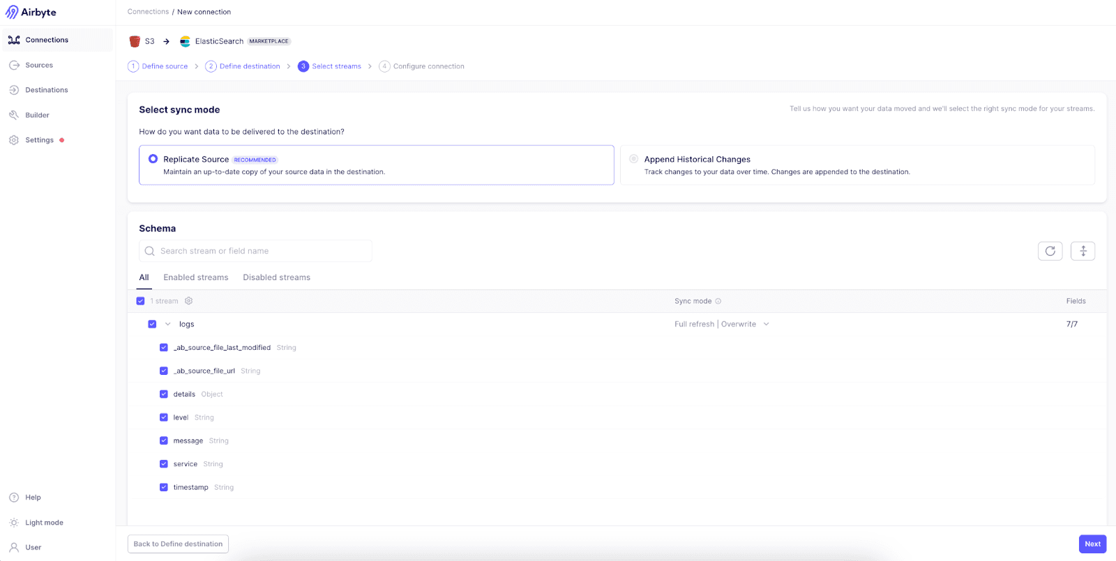 Define the Sync Mode in Airbyte
