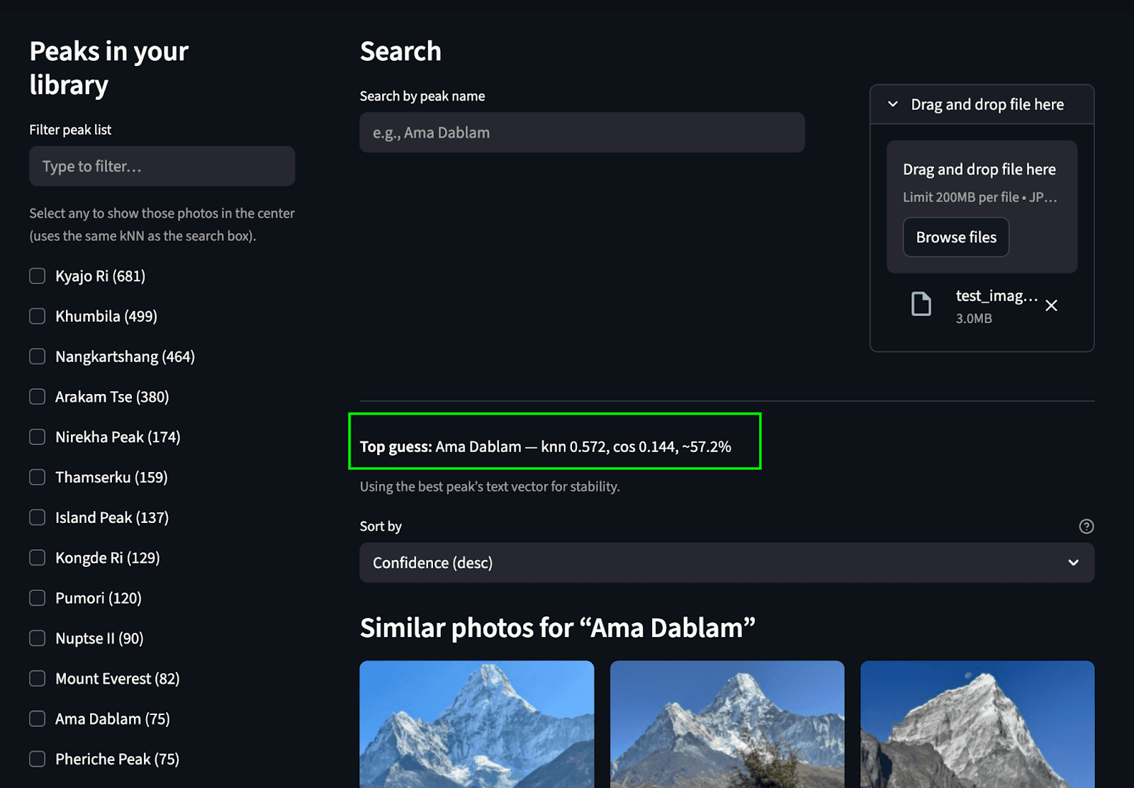 A simple streamlit UI that allows to search by both text to image and image to image multimodal search for the Mount Ama Dablam peaks.