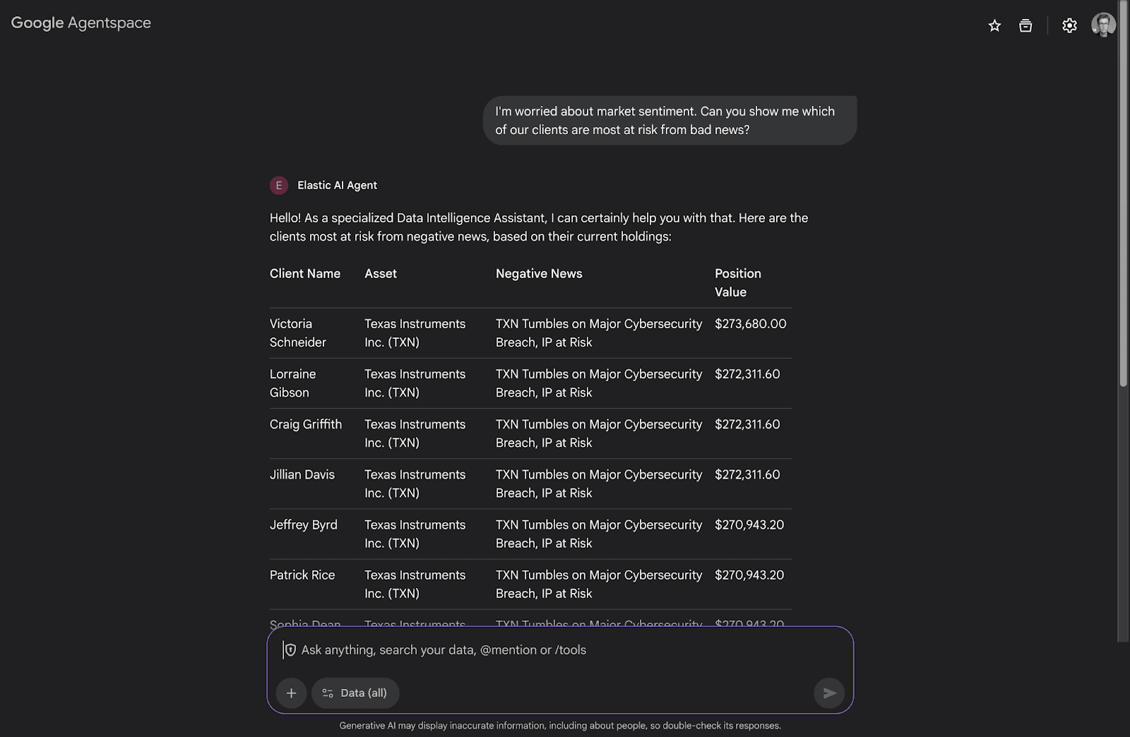 A user asking Agentspace a query and what happens to the query behind the scenes