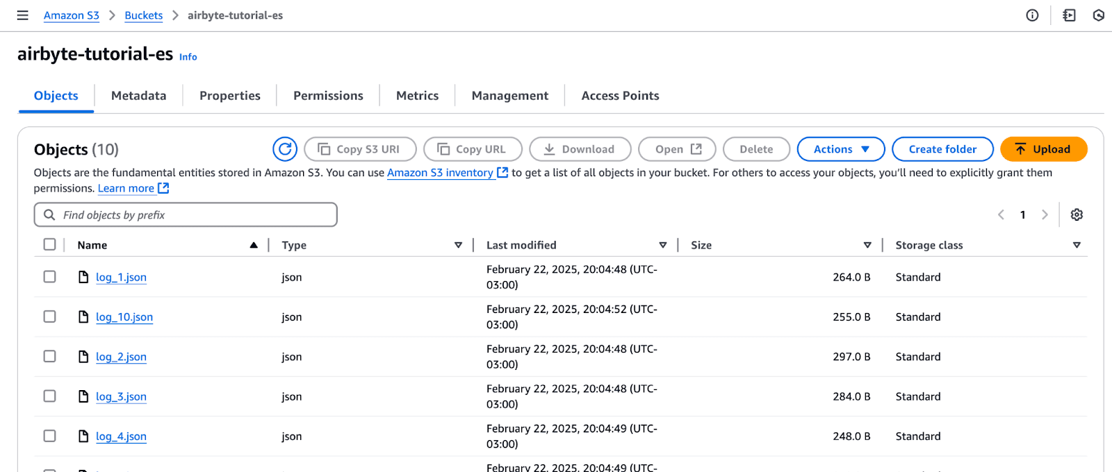 Files loaded into the bucket in Airbyte