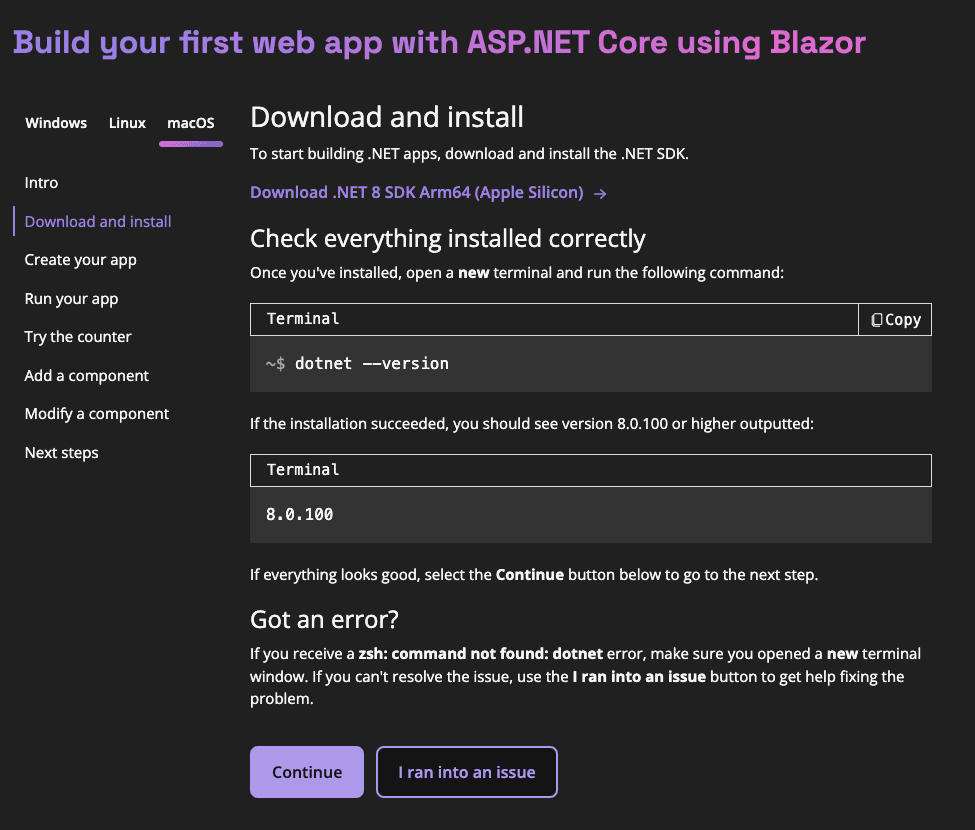 Blazor tutorial - Creating the Blazor project