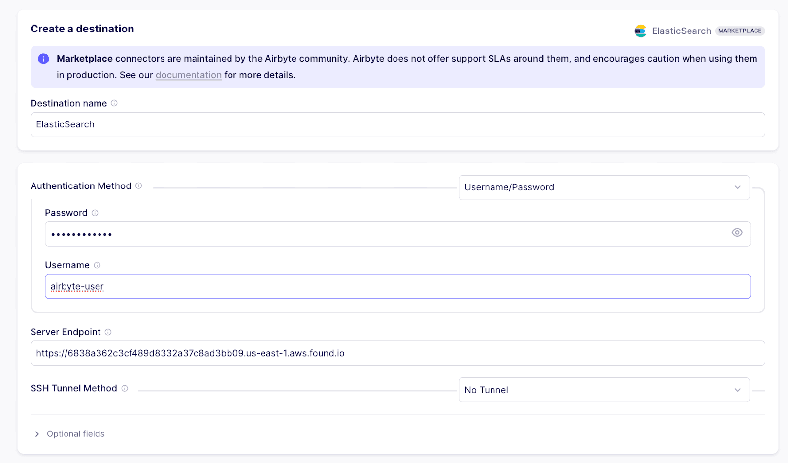 Create a destination in Elastic Cloud for Airbyte data ingestion